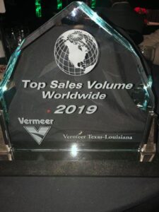 Vermeer Texas-Louisiana award for Top Sales Volume Worldwide